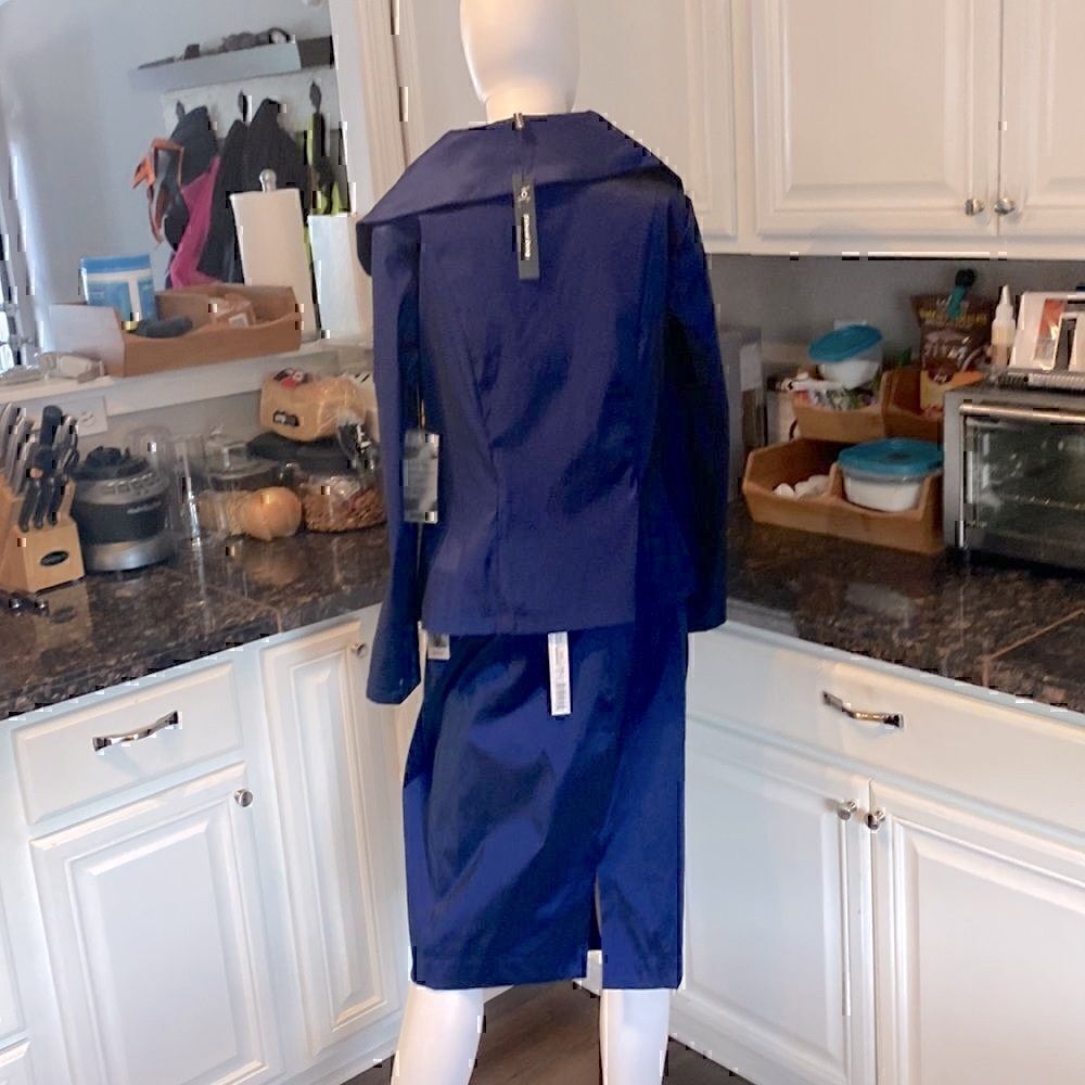 NWT Samuel Dong Royal Blue Taffeta Stretch 2 Piece Set Midnight  Blue Large - Picture 4 of 13